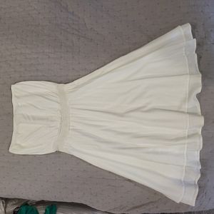 White knee length strapless dress, cotton, Large